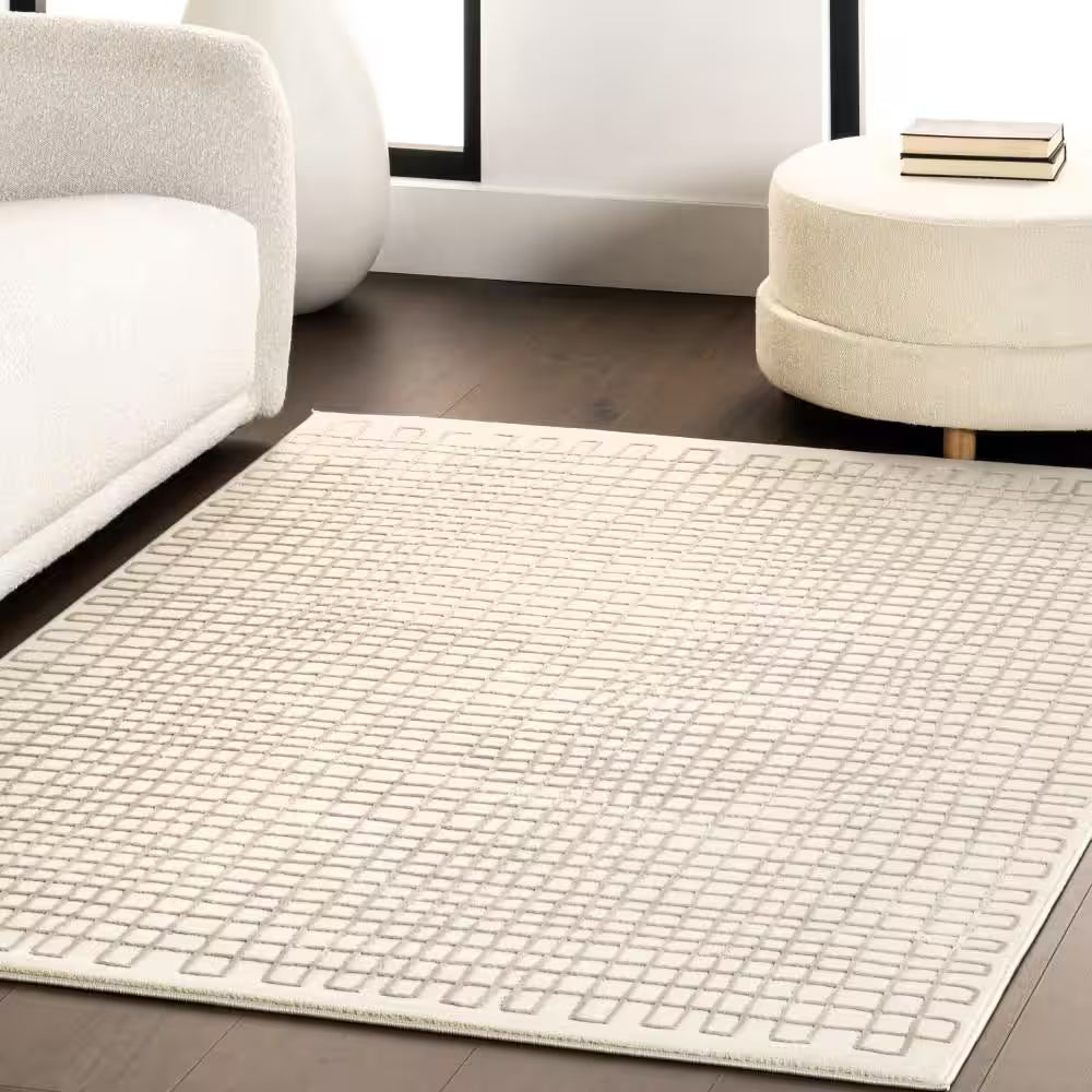 Princess Modern Machine Washable Cream 9 Ft. X 12 Ft. Modern Area Rug