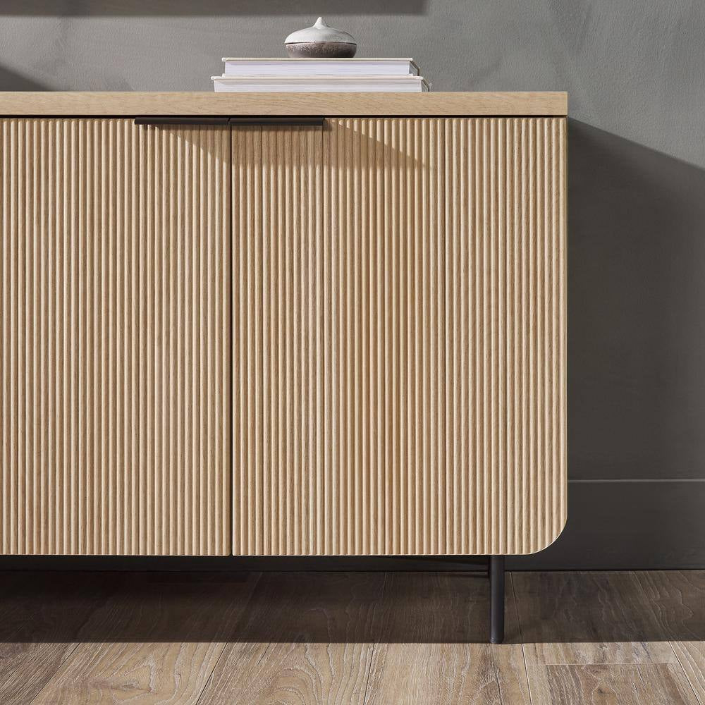 Coastal Oak MDF Wood and Metal 69 In. Modern Reeded 4-Door Sideboard