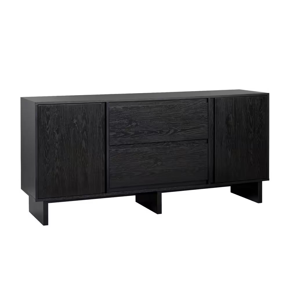 Modern Black Wood 63 In. Sideboard with Beveled Drawer Fronts