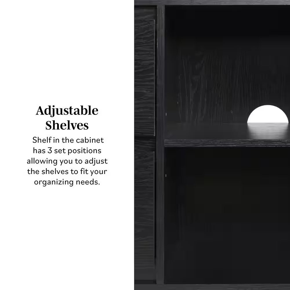 Modern Black Wood 63 In. Sideboard with Beveled Drawer Fronts