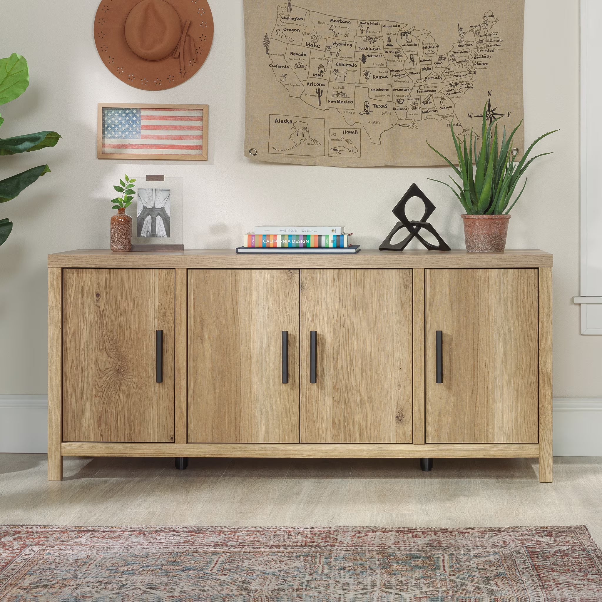Erie Collection, by  Television Stand for TV' up to 60", Timber Oak Finish