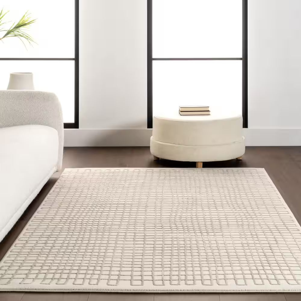 Princess Modern Machine Washable Cream 9 Ft. X 12 Ft. Modern Area Rug