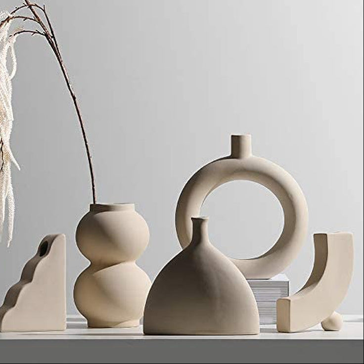Contemporary Ceramic Vase-Modern Minimalistic Style-Decorative Vase for Home Decor (Stacked Sand)