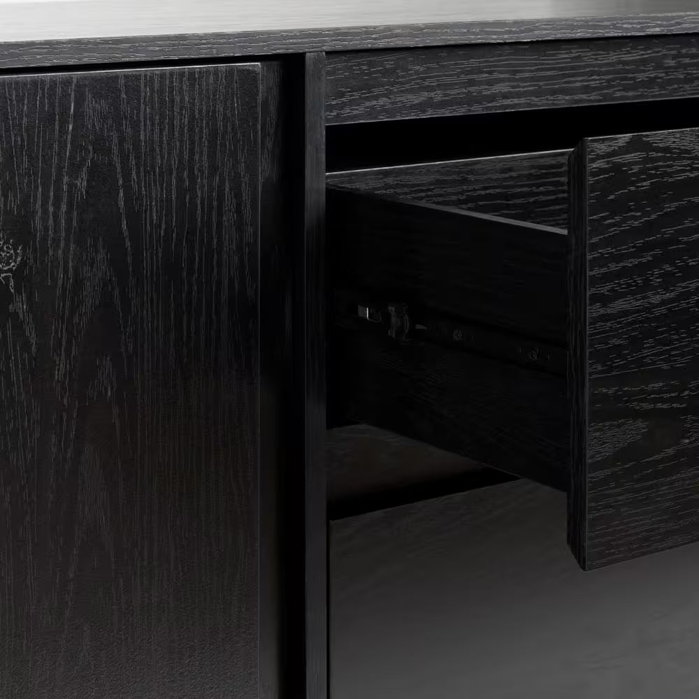 Modern Black Wood 63 In. Sideboard with Beveled Drawer Fronts