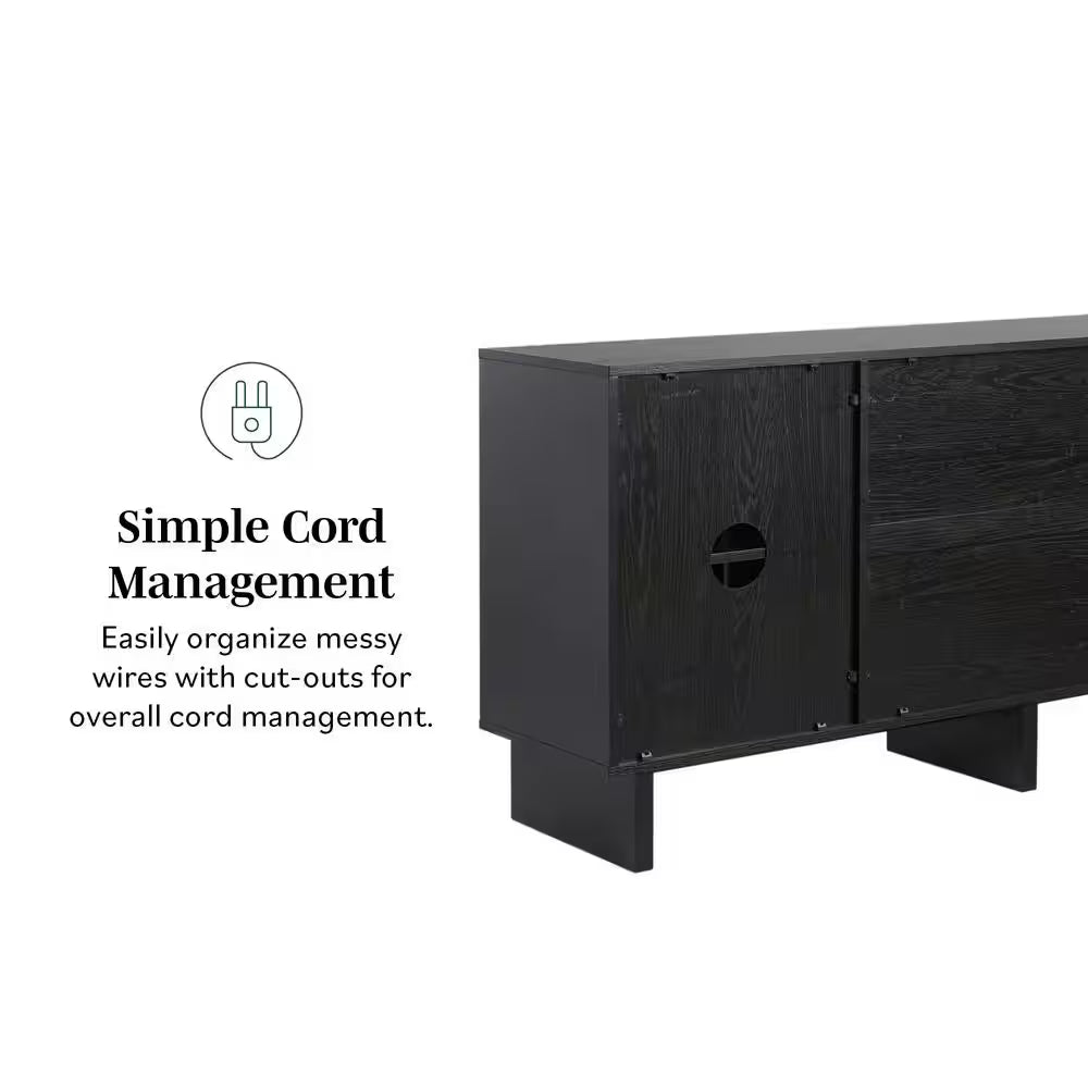 Modern Black Wood 63 In. Sideboard with Beveled Drawer Fronts