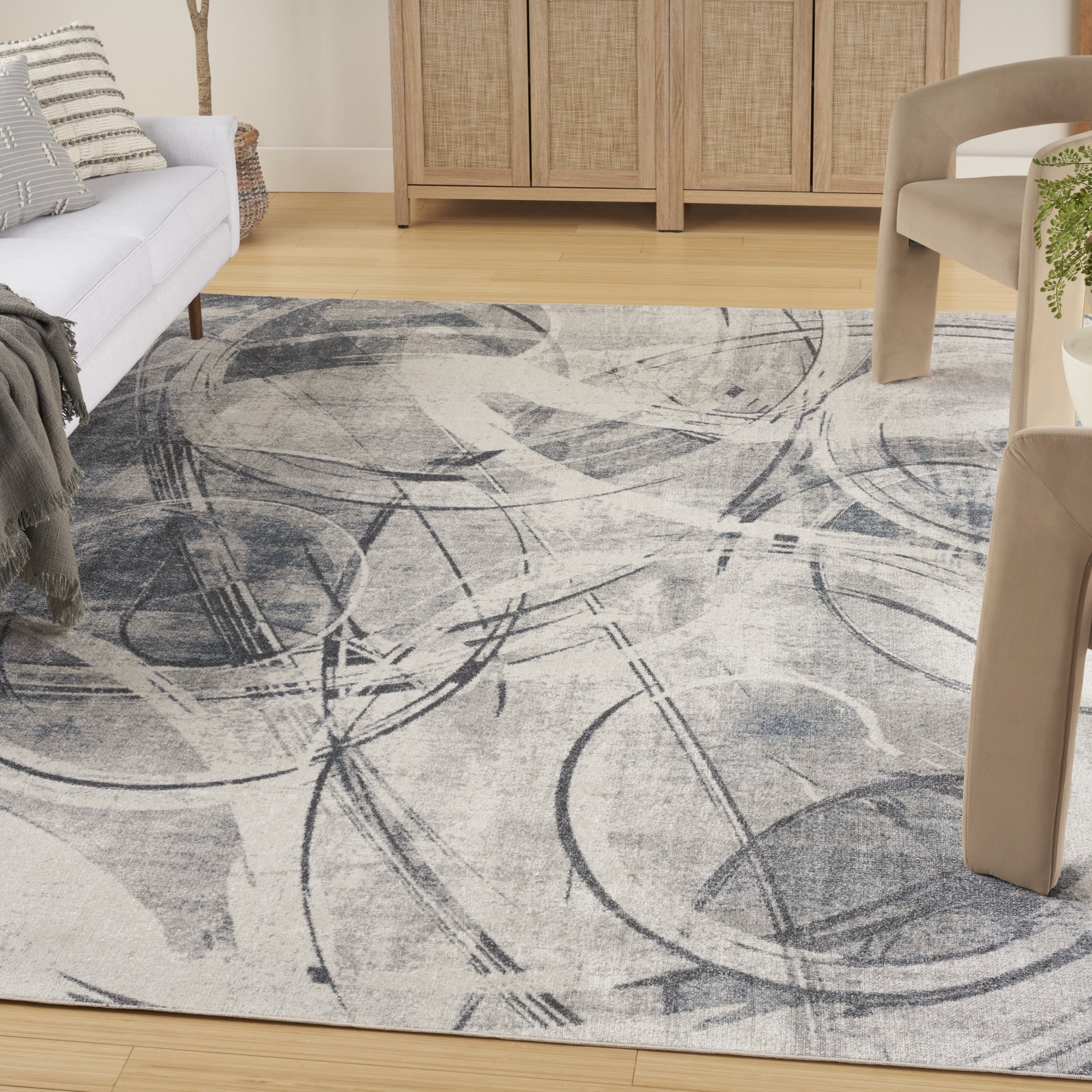 Astra Machine Washable 6'7" X 9' Silver Blue Modern Indoor Rug
