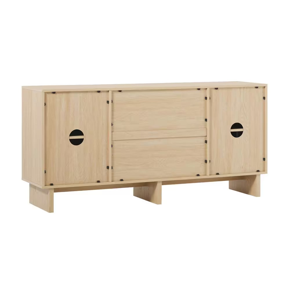 Modern Coastal Oak Wood 63 In. Sideboard with Beveled Drawer Fronts