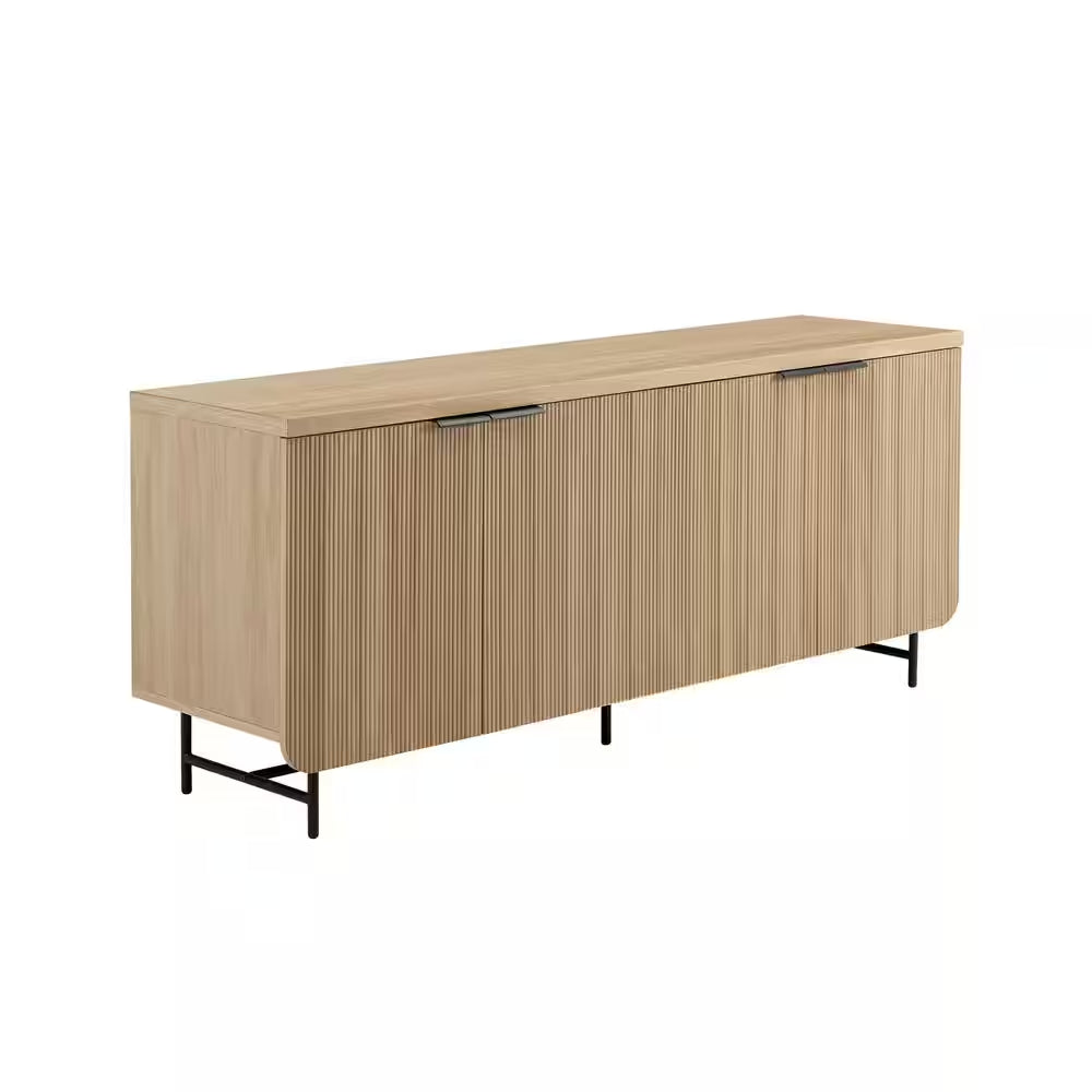 Coastal Oak MDF Wood and Metal 69 In. Modern Reeded 4-Door Sideboard