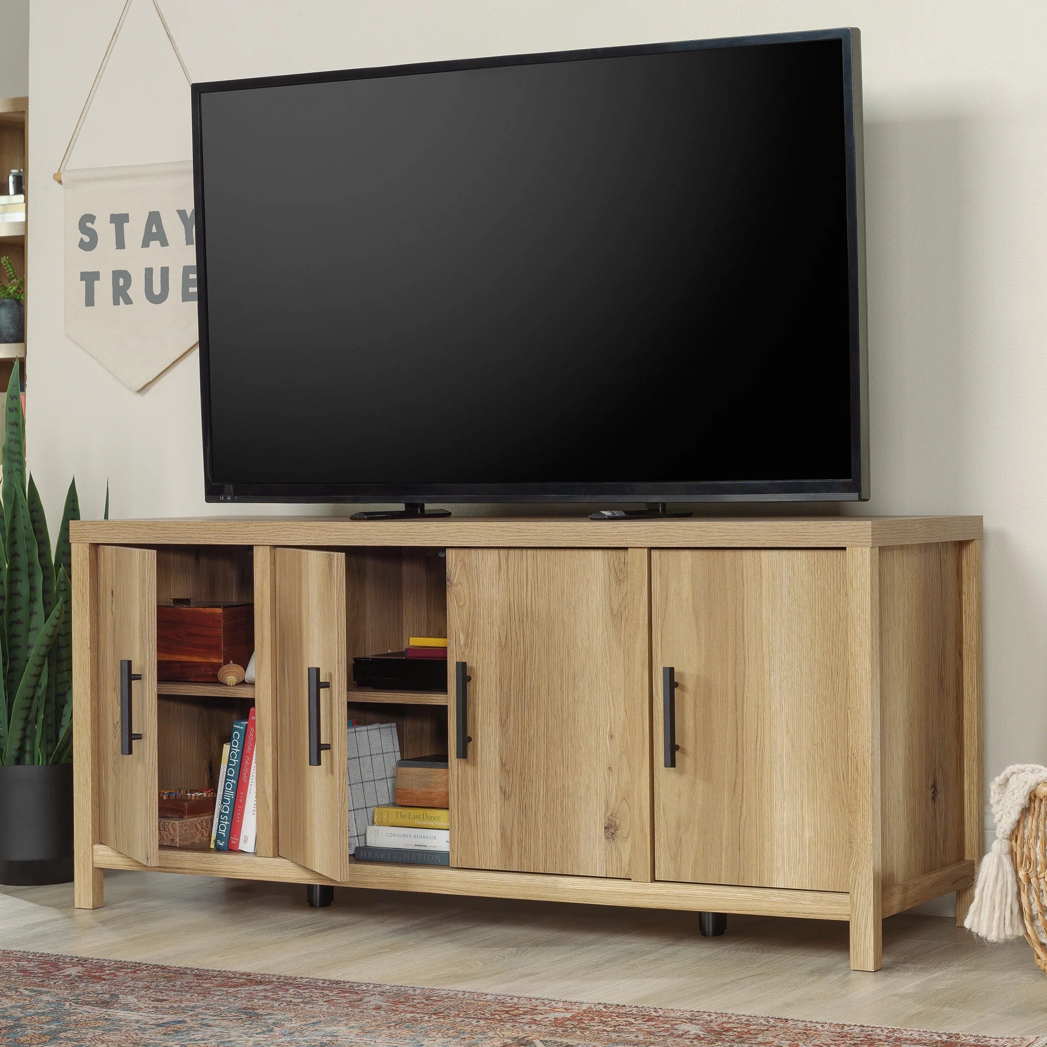 Erie Collection, by  Television Stand for TV' up to 60", Timber Oak Finish