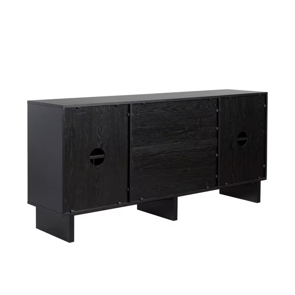 Modern Black Wood 63 In. Sideboard with Beveled Drawer Fronts