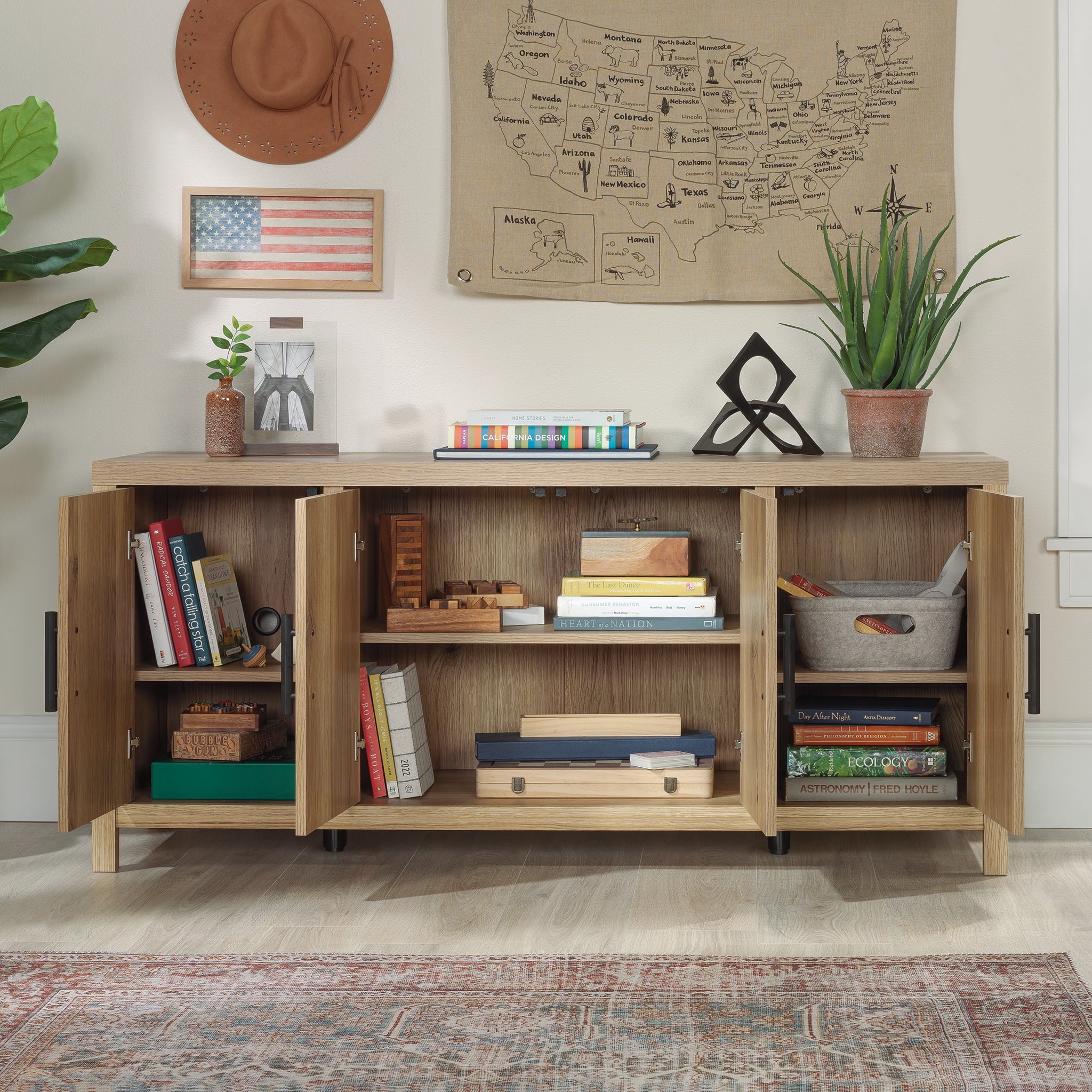 Erie Collection, by  Television Stand for TV' up to 60", Timber Oak Finish