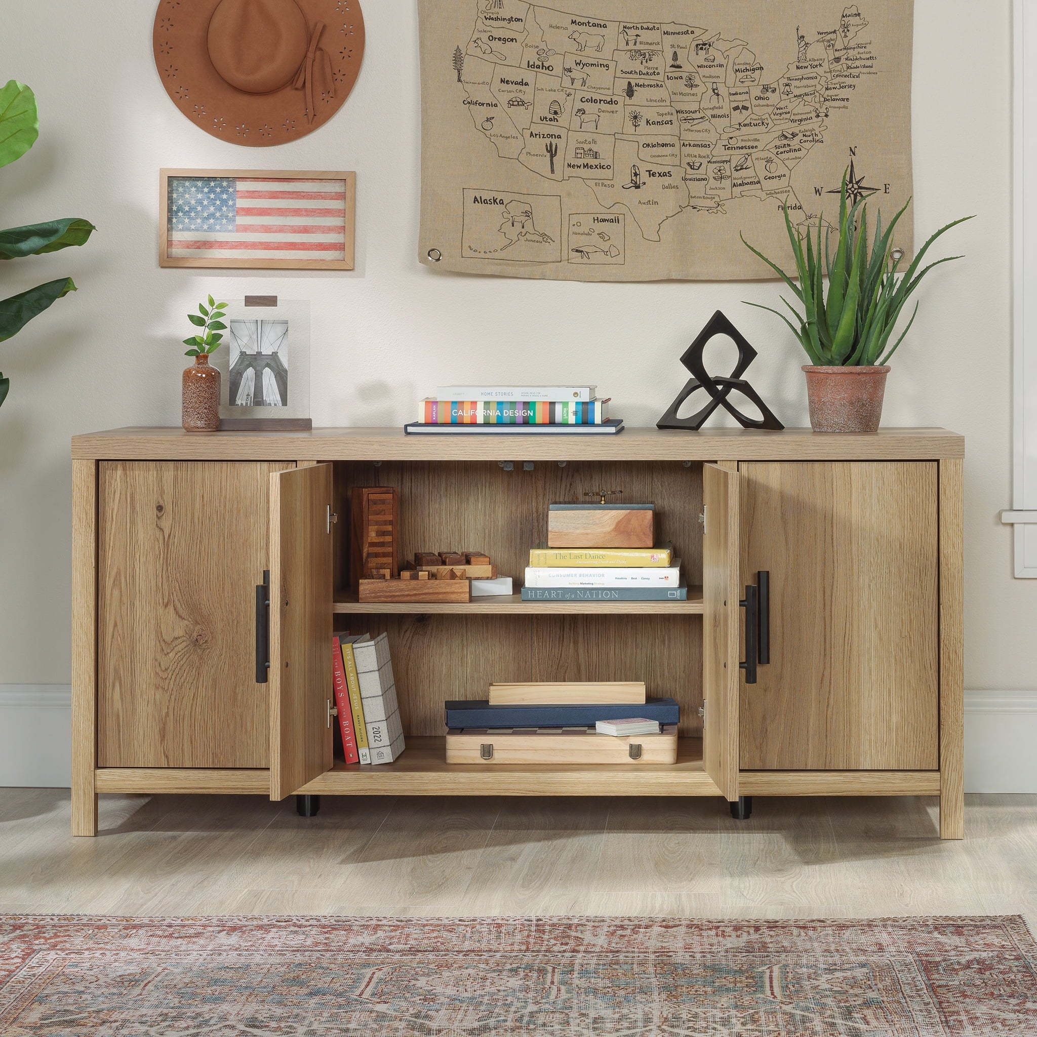 Erie Collection, by  Television Stand for TV' up to 60", Timber Oak Finish
