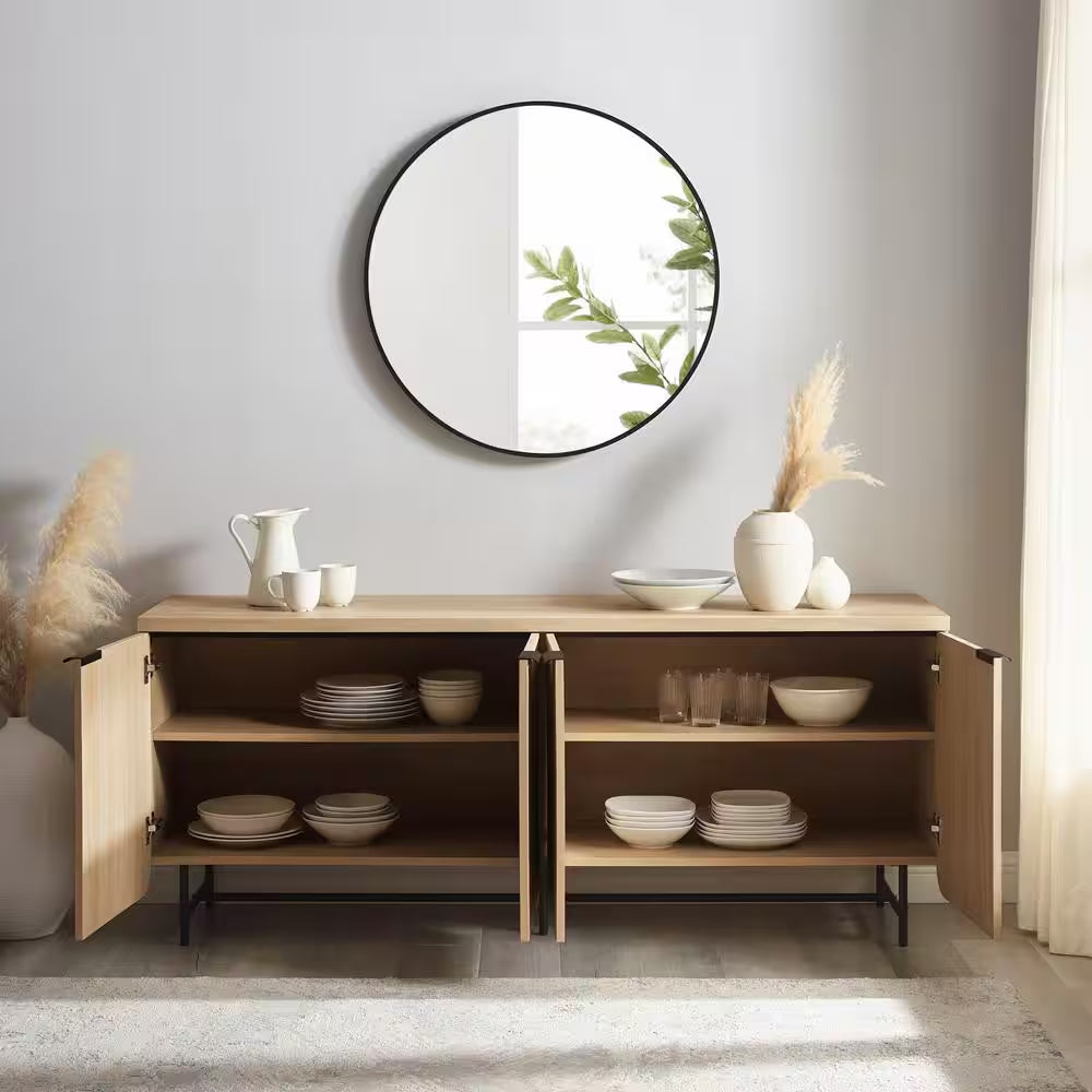 Coastal Oak MDF Wood and Metal 69 In. Modern Reeded 4-Door Sideboard