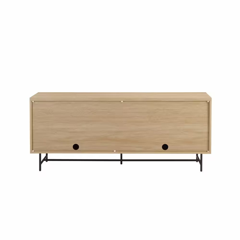 Coastal Oak MDF Wood and Metal 69 In. Modern Reeded 4-Door Sideboard