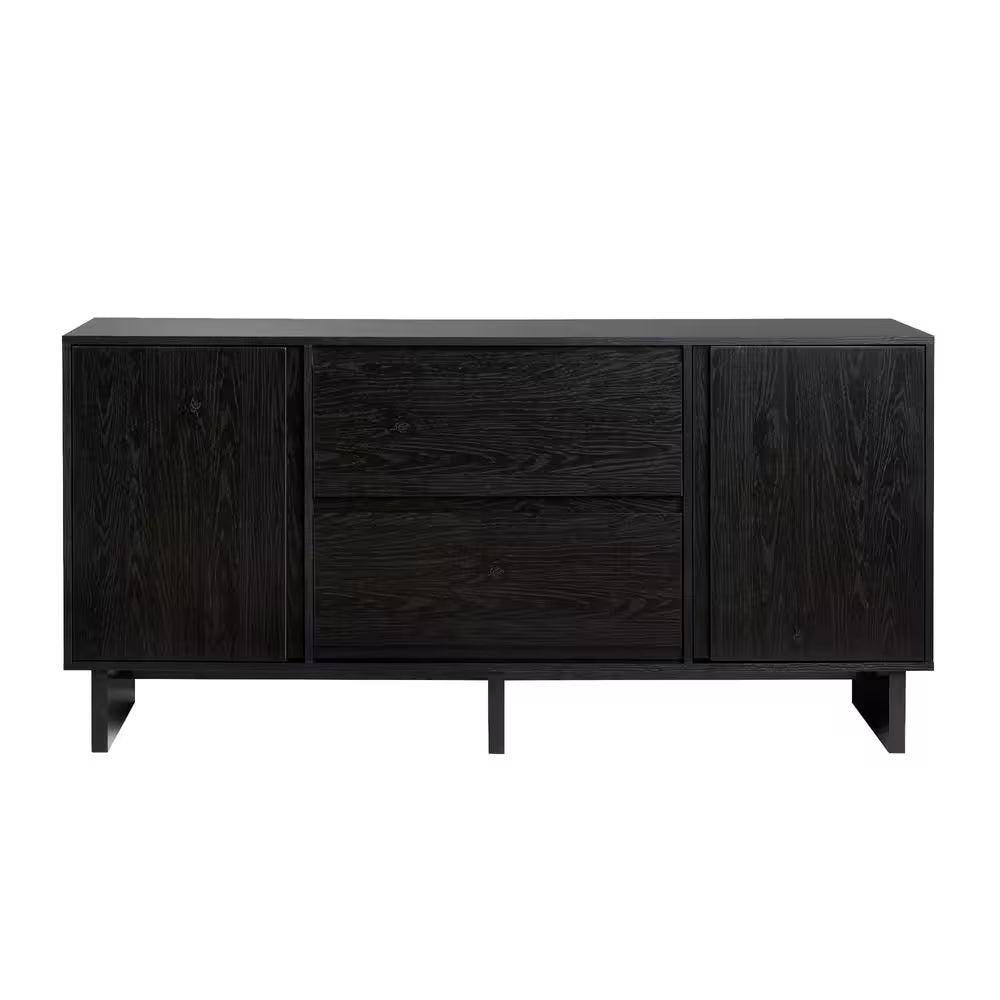 Modern Black Wood 63 In. Sideboard with Beveled Drawer Fronts