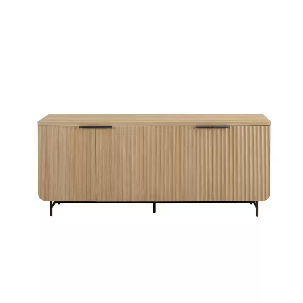 Coastal Oak MDF Wood and Metal 69 In. Modern Reeded 4-Door Sideboard
