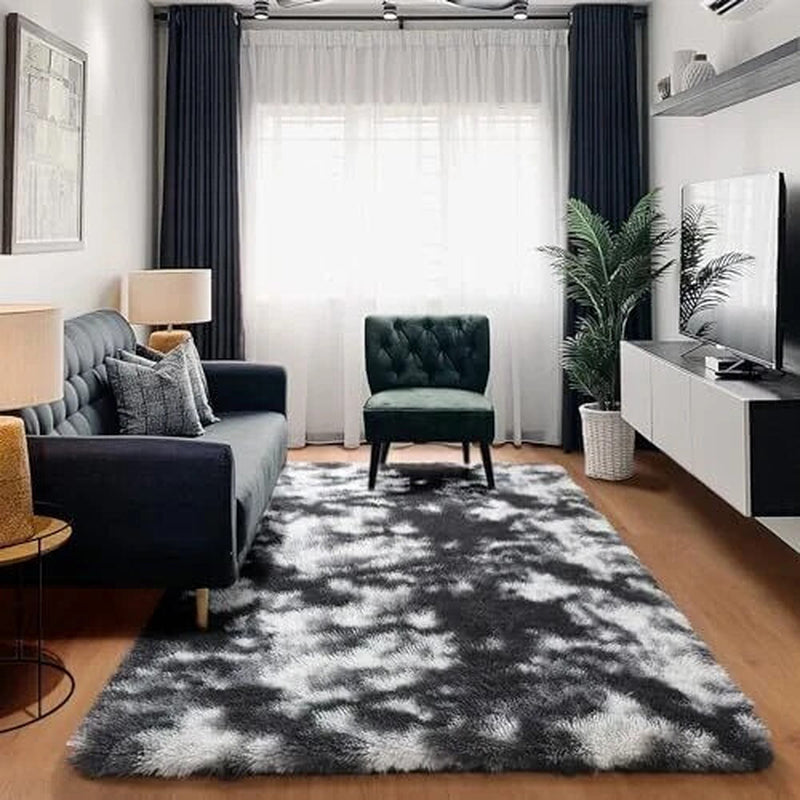 Area Rug for Bedroom,Fluffy Modern Rug for Living 4X6 Feet Black White Grey