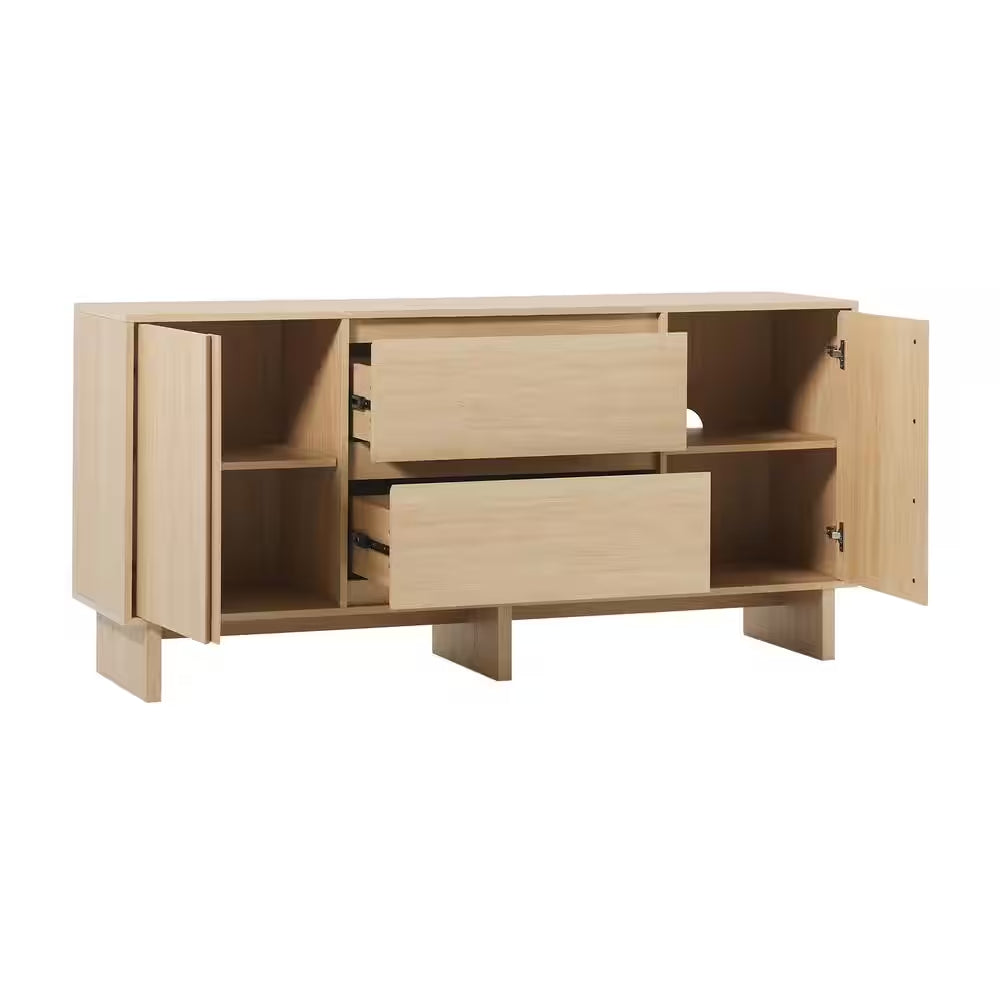Modern Coastal Oak Wood 63 In. Sideboard with Beveled Drawer Fronts