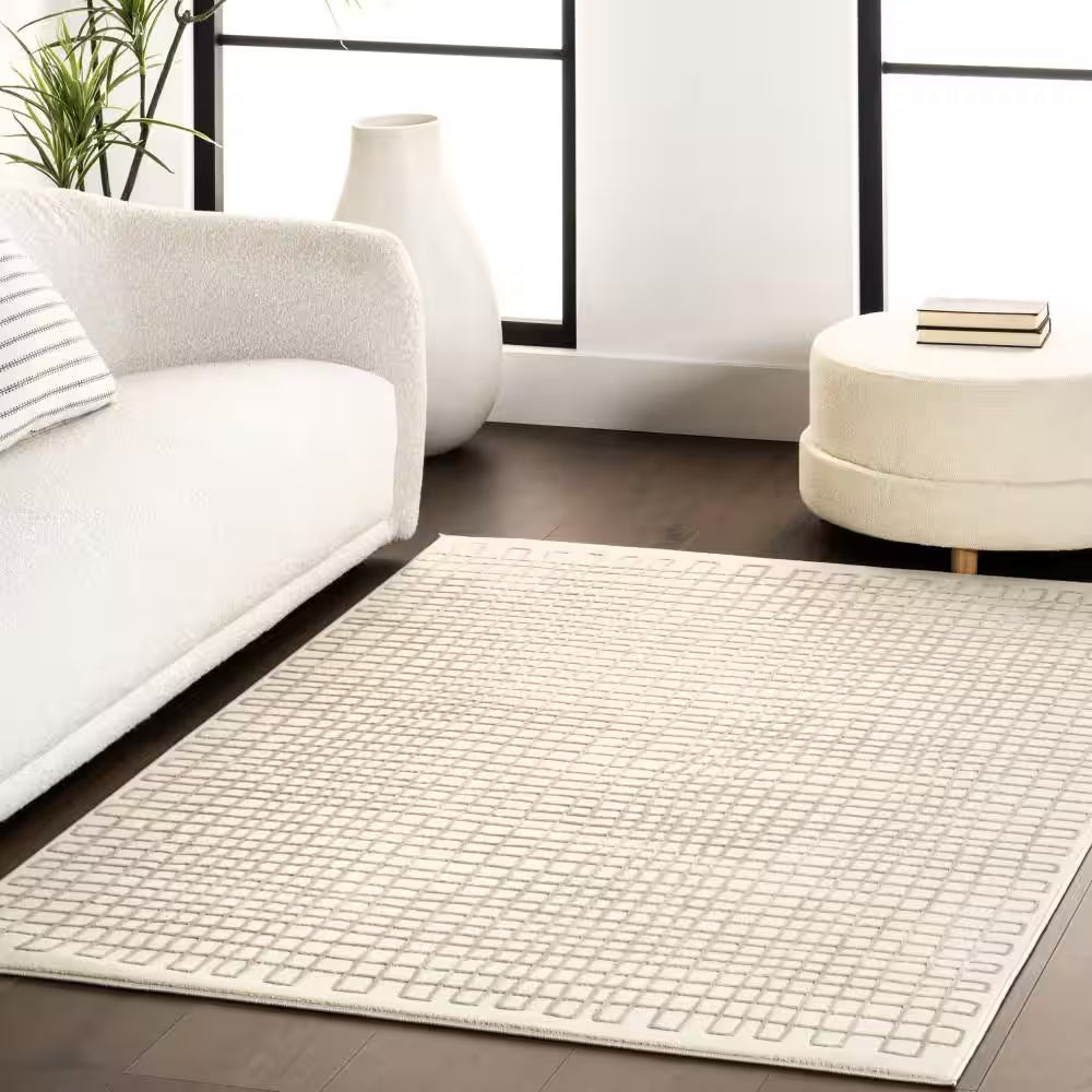Princess Modern Machine Washable Cream 9 Ft. X 12 Ft. Modern Area Rug